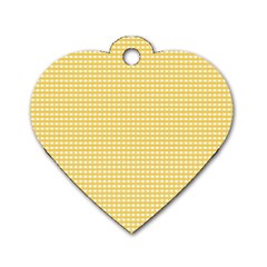 Gingham Plaid Fabric Pattern Yellow Dog Tag Heart (two Sides)