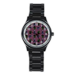 Gothic Girl Rose Mauve Pattern Stainless Steel Round Watch by snowwhitegirl