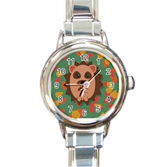 Hedgehog Animal Cute Cartoon Round Italian Charm Watch by Sudhe