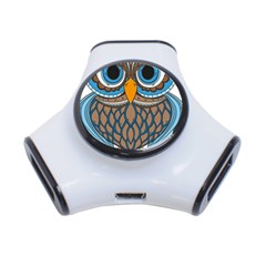 Owl Drawing Art Vintage Clothing Blue Feather 3-port Usb Hub by Sudhe