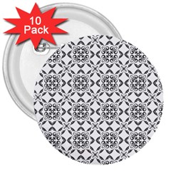 Black And White Patterned Backgroun 3  Buttons (10 Pack) 