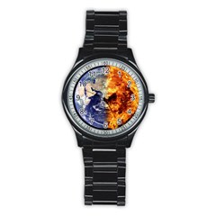 Earth World Globe Universe Space Stainless Steel Round Watch