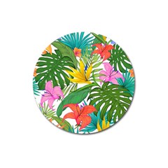 Tropical Greens Leaves Monstera Magnet 3  (round) by Simbadda