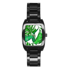 Leaves Tropical Monstera Summer Stainless Steel Barrel Watch by Simbadda