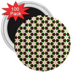 Pattern Flowers White Green 3  Magnets (100 Pack) by HermanTelo