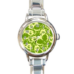 Butterflies Pattern Background Green Decoration Repeating Style Sketch Round Italian Charm Watch