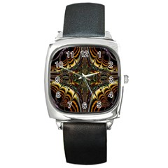 Abstract Art Artwork Fractal Pattern Square Metal Watch