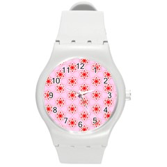 Texture Star Backgrounds Pink Round Plastic Sport Watch (m)