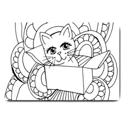 Cute Cat Coloring Page Design Large Doormat  by Wegoenart