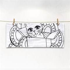 Cute Cat Coloring Page Design Hand Towel by Wegoenart