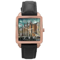 Architecture City Building Travel Rose Gold Leather Watch  by Wegoenart