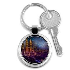 City Lights Skyline Buildings Key Chain (round) by Wegoenart