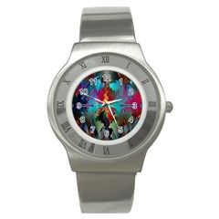 Background Sci Fi Fantasy Colorful Stainless Steel Watch by Wegoenart