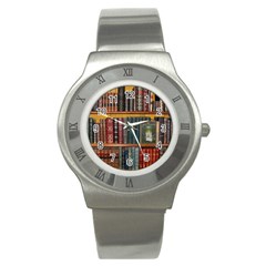 Books Library Bookshelf Bookshop Stainless Steel Watch by Wegoenart