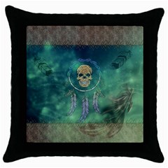 Dreamcatcher With Skull Throw Pillow Case (black) by FantasyWorld7