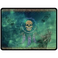 Dreamcatcher With Skull Fleece Blanket (large)  by FantasyWorld7