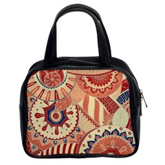 Pop Art Paisley Flowers Ornaments Multicolored 4 Background Solid Dark Red Classic Handbag (two Sides)