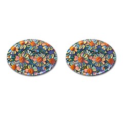 Daisies Flowers Colorful Garden Cufflinks (oval)