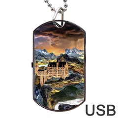 Castle Fantasy Landscape Stormy Dog Tag Usb Flash (one Side) by Pakrebo