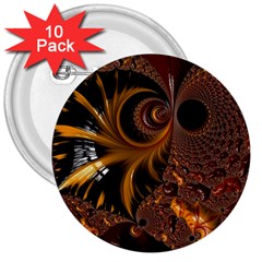 Fractal Brown Golden Intensive 3  Buttons (10 Pack)  by Pakrebo