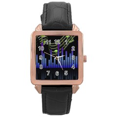 Speakers Music Sound Rose Gold Leather Watch 