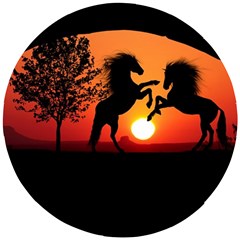 Sunset Horses Shadow Wooden Puzzle Round