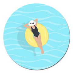 Lady In The Pool Magnet 5  (round) by Valentinaart