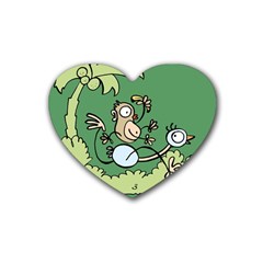 Ostrich Jungle Monkey Plants Rubber Coaster (heart)  by Bajindul