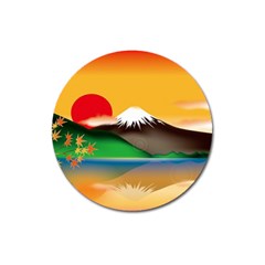 Mount Fuji Japan Lake Sun Sunset Magnet 3  (round) by Pakrebo