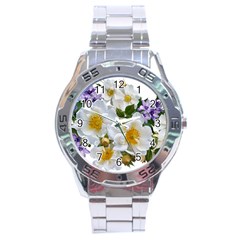 Flowers Roses White Mauve Babianas Stainless Steel Analogue Watch by Pakrebo