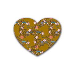 Textile Flowers Pattern Rubber Coaster (heart)  by HermanTelo