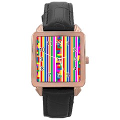 Rainbow Geometric Spectrum Rose Gold Leather Watch 