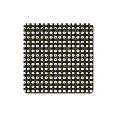 White Flower Pattern On Yellow Black Square Magnet by BrightVibesDesign