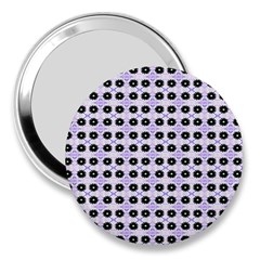 Black Flower  On Purple White Pattern 3  Handbag Mirrors by BrightVibesDesign