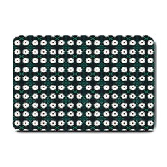 White Flower Pattern On Green Black Small Doormat  by BrightVibesDesign