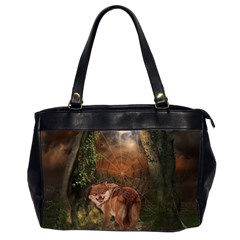 Awesome Wolf In The Darkness Of The Night Oversize Office Handbag (2 Sides) by FantasyWorld7