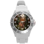 Awesome Wolf In The Darkness Of The Night Round Plastic Sport Watch (L) Front