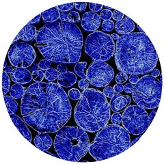 Neon Abstract Cobalt Blue Wood Wooden Puzzle Round