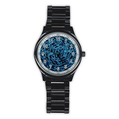 Neon Abstract Surface Texture Blue Stainless Steel Round Watch