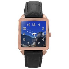 Saturn Landscape Mountains Rose Gold Leather Watch 