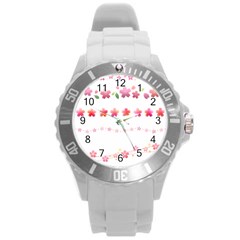 Sakura Border Cherry Blossom Round Plastic Sport Watch (l) by Simbadda