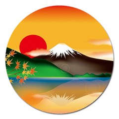 Mount Fuji Japan Lake Sun Sunset Magnet 5  (round) by Simbadda