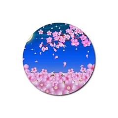 Sakura Cherry Blossom Night Moon Rubber Coaster (round)  by Simbadda