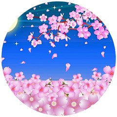 Sakura Cherry Blossom Night Moon Wooden Puzzle Round by Simbadda