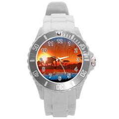 African Background Round Plastic Sport Watch (l) by Simbadda