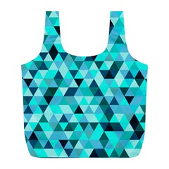 Teal Triangles Pattern Full Print Recycle Bag (l) by LoolyElzayat