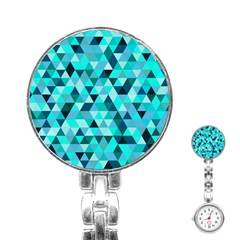 Teal Triangles Pattern Stainless Steel Nurses Watch