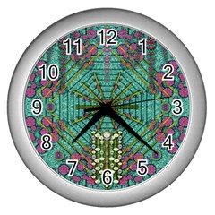 The Most Beautiful Rain Over The Stars And Earth Wall Clock (silver) by pepitasart