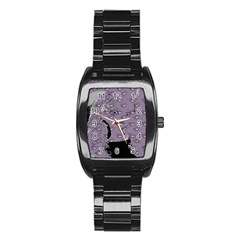 Wide Eyed Girl Grey Lilac Stainless Steel Barrel Watch by snowwhitegirl