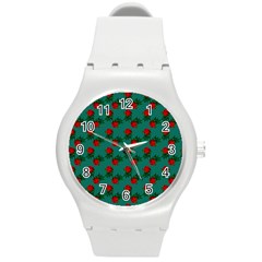 Red Roses Teal Green Round Plastic Sport Watch (m) by snowwhitegirl